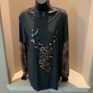 Reindeer and leopard long sleeve blouse